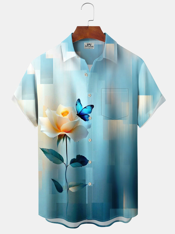Alohadaddy Hawaiian Unsupported Floral Print Art Buttons Pockets Cardigan Stretch Large Size Short Sleeve Shirt