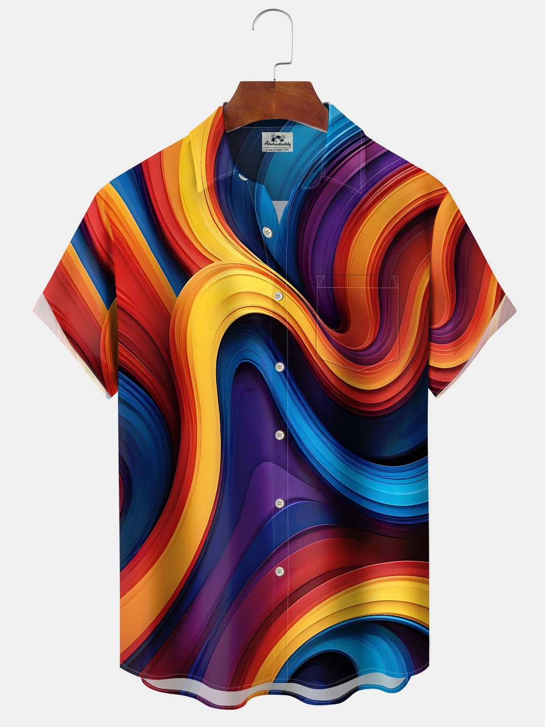 Alohadaddy Casual Collection Abstract Art Print Art Button Cardigan Pockets Fresh Stretch Polyester Short Sleeve Shirt