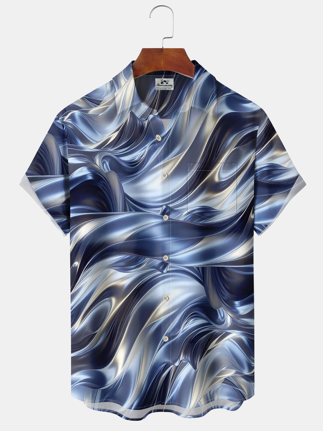 Alohadaddy® Casual Abstract Texture Gradient Art Print Chest Pocket Moisture Wicking Large Size Long Hawaiian Shirt