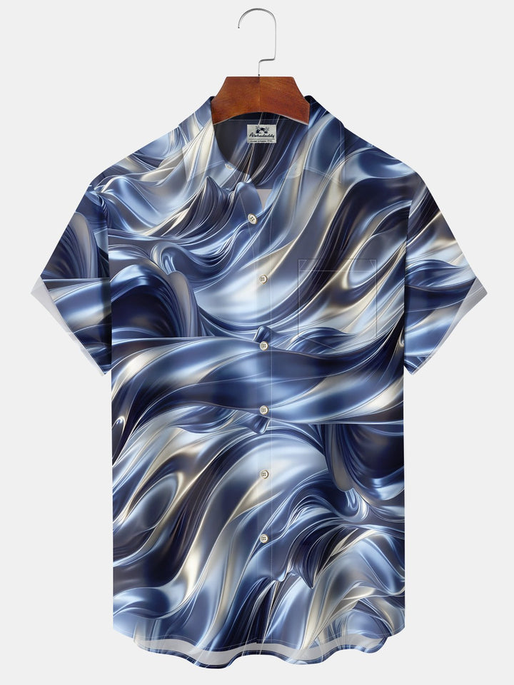 Alohadaddy® Casual Abstract Texture Gradient Art Print Chest Pocket Moisture Wicking Large Size Long Hawaiian Shirt