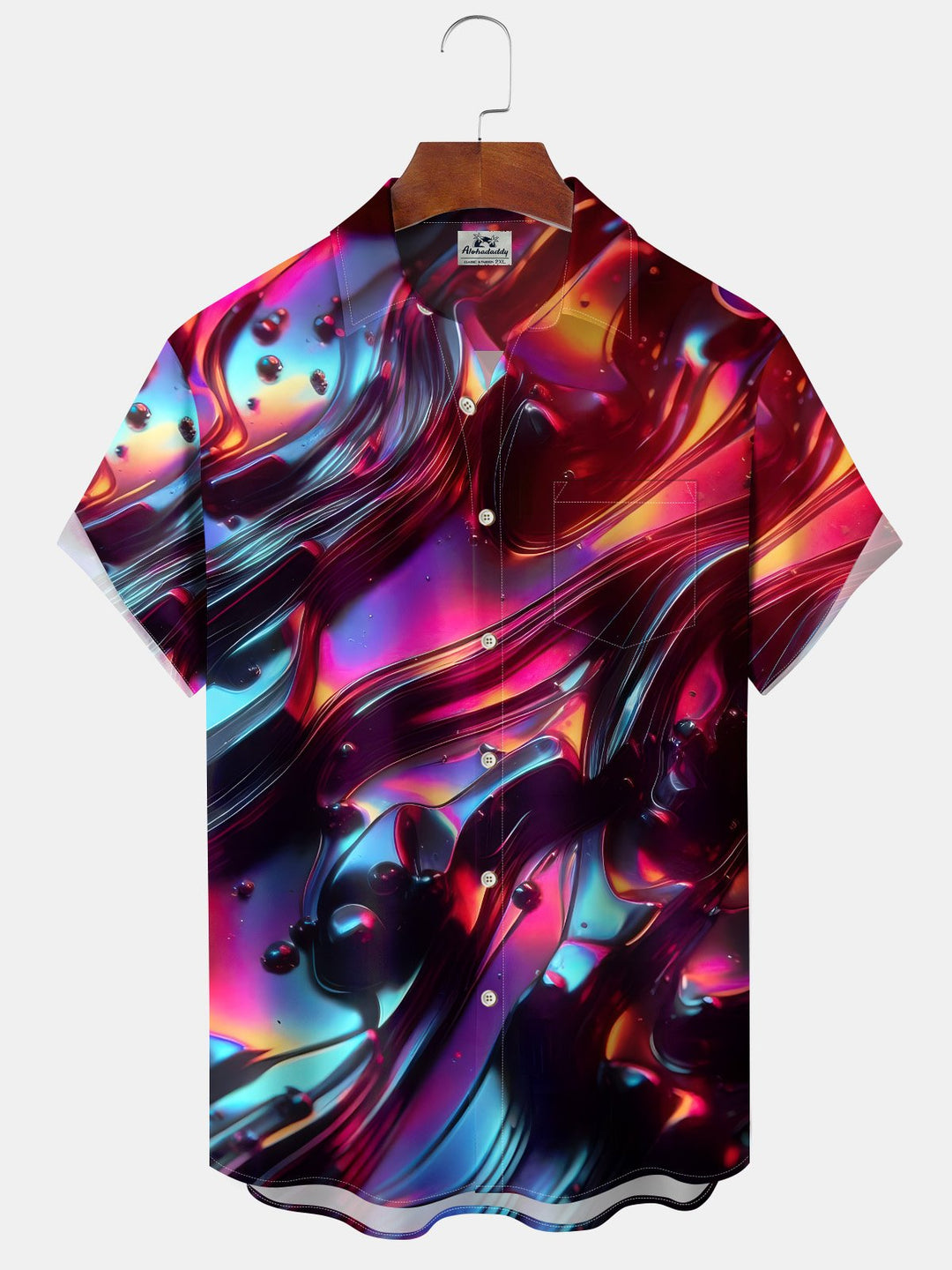 Alohadaddy® Casual Abstract Art Print Moisture Wicking Chest Pocket Stretch Oversized Hawaiian Shirt
