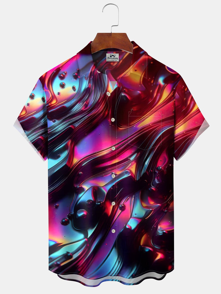 Alohadaddy® Casual Abstract Art Print Moisture Wicking Chest Pocket Stretch Oversized Hawaiian Shirt