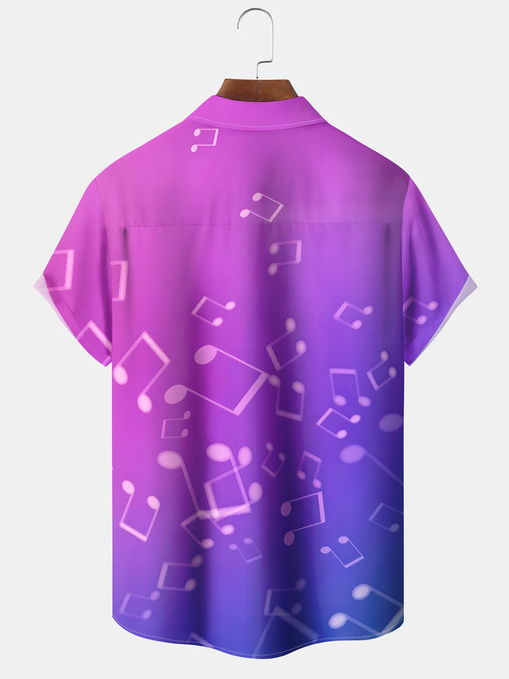 Alohadaddy® Vintage Gradient Music Notes Print Art Pockets Moisture Wicking Oversized Stretch Shirt