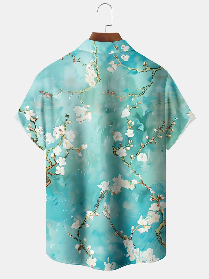 Alohadaddy® Casual Floral Art Print Chest Pocket Stretch Hawaiian Short Sleeve Shirt Big &amp; Tall