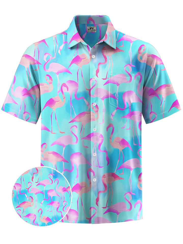 Alohadaddy® Hawaiian Flamingo Print Chest Pocket Men&