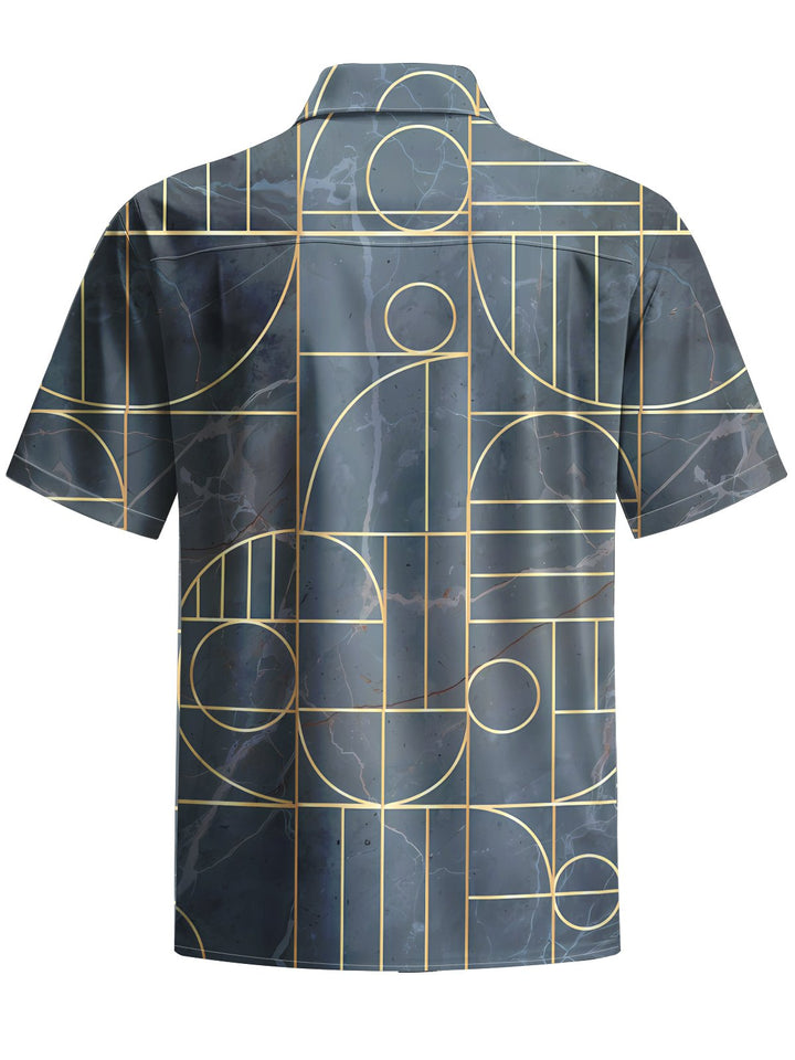 Alohadaddy® Retro Geometric Art Print Chest Pocket Moisture Wicking Men&