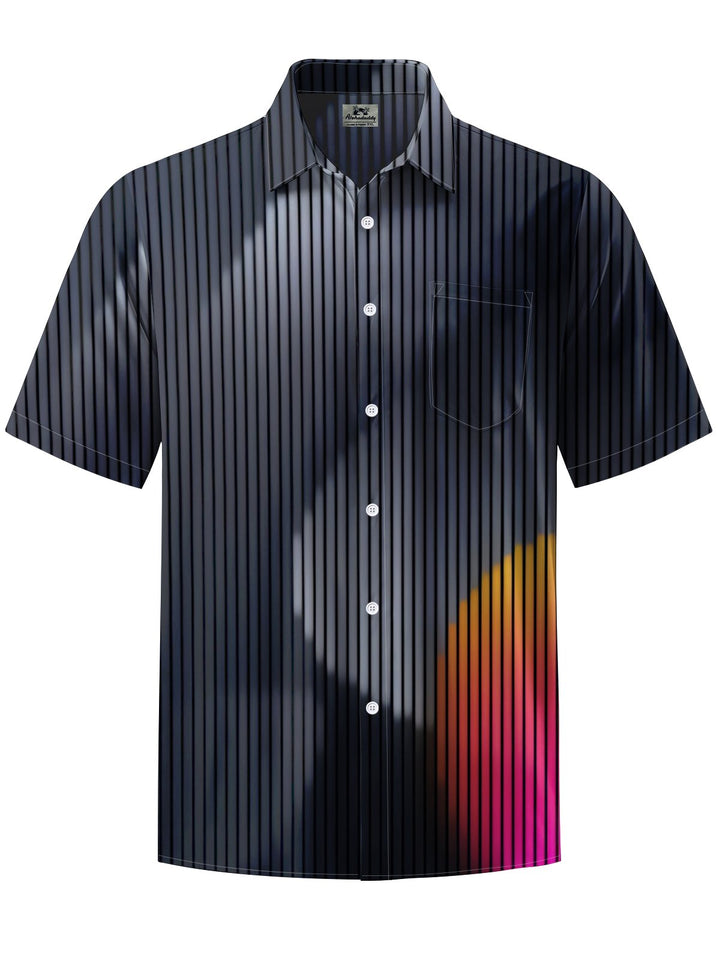 Alohadaddy® Casual Stripes Print Art Chest Pocket Men&