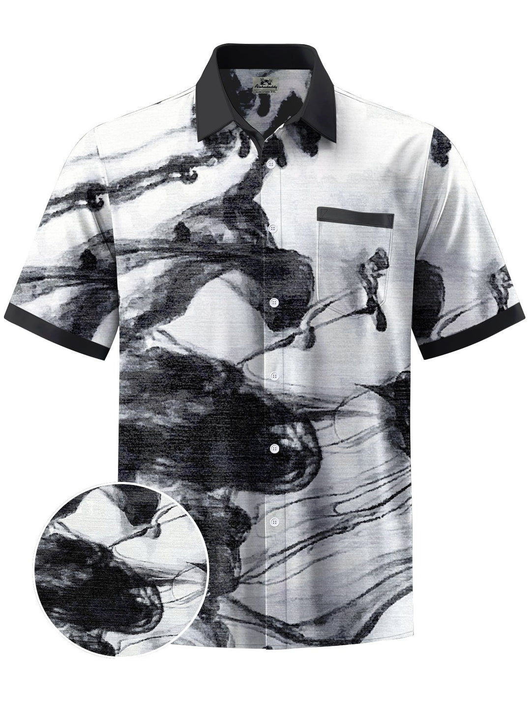 Alohadaddy® Casual Abstract Color Block Art Print Chest Pocket Men Short Sleeve Shirt Big &amp; Tall