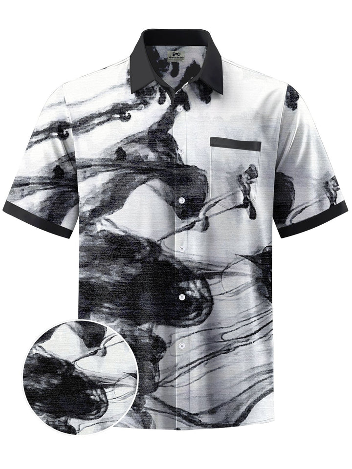 Alohadaddy® Casual Abstract Color Block Art Print Chest Pocket Men Short Sleeve Shirt Big &amp; Tall