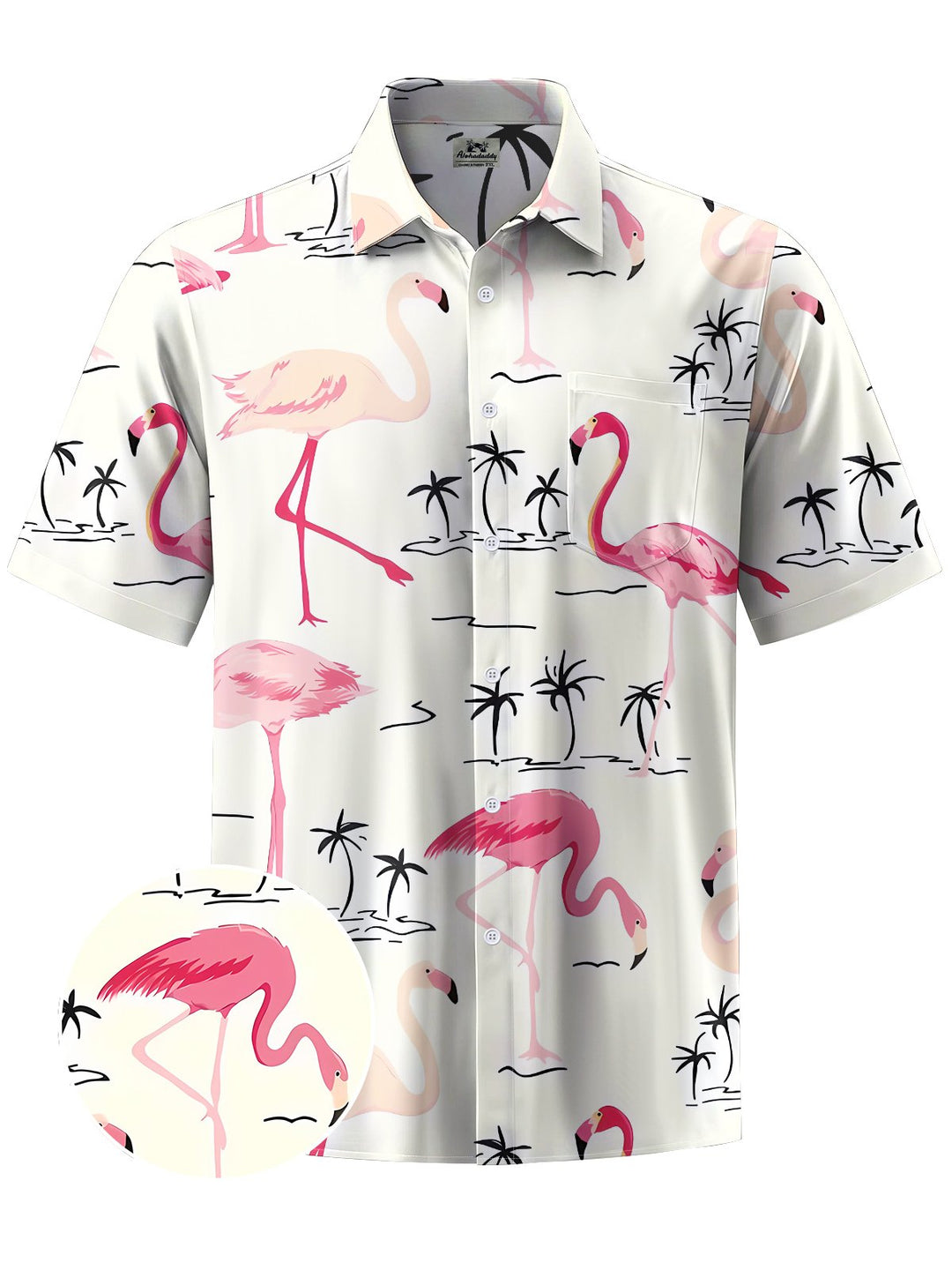 Alohadaddy® Hawaiian Flamingo Flowers Art Print Chest Pocket Men&