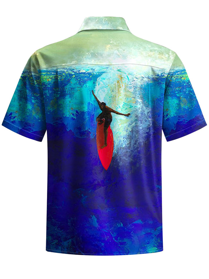 Alohadaddy® Hawaiian Surf Art Print Chest Pocket Mens Wicking Short Sleeve Shirt Big &amp; Tall