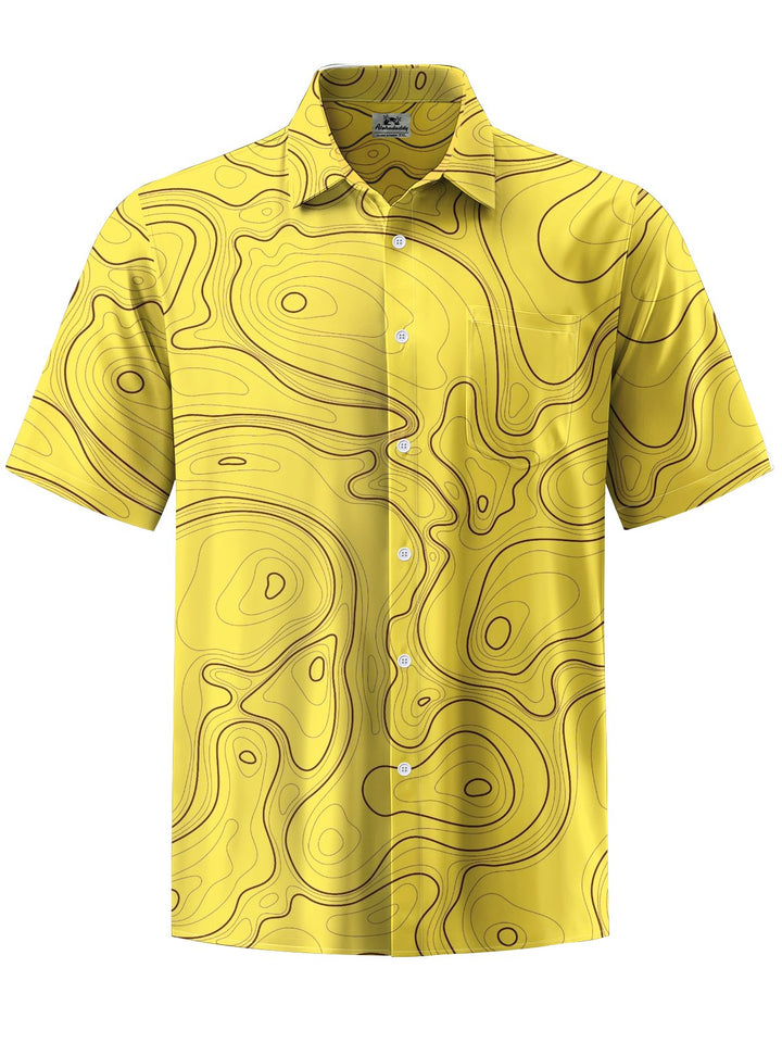 Alohadaddy® Hawaiian Abstract Art Print Chest Pocket Stretch Men&