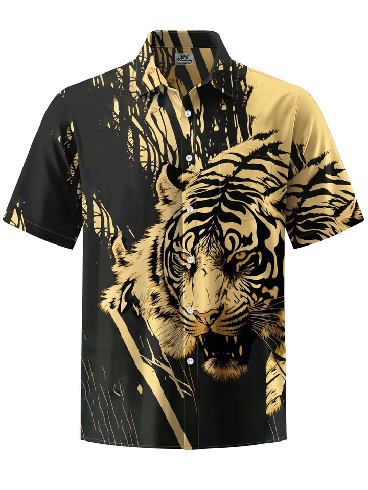 Alohadaddy® Vintage Tiger Art Print with Chest Pocket for Men&