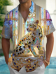 Alohadaddy® Casual Leopard Diamond Print Art Pocket Stretch Men's Short Sleeve Shirt Big & Tall