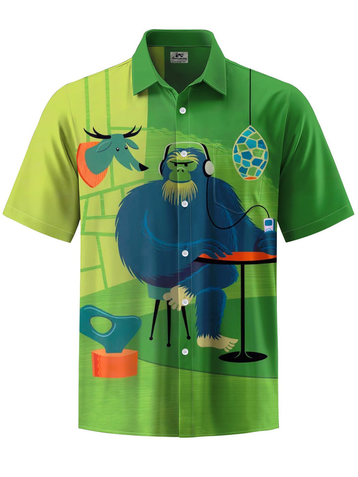 Alohadaddy® Retro Atomic Geometric Bigfoot Print Art Elastic Pocket Button Men&