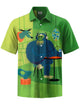 Alohadaddy® Retro Atomic Geometric Bigfoot Print Art Elastic Pocket Button Men's Short Sleeve Shirt Big & Tall