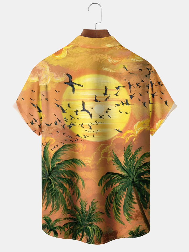 Alohadaddy® Hawaiian Palm Tree Pocket Button Stretch Men&