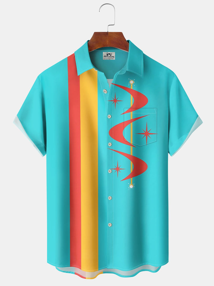 Alohadaddy® Atomic Geometric Boomerang Print Pocket Elastic Button Men&