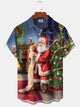 Alohadaddy® Christmas Santa Claus Print Pocket Elastic Button Men's Short Sleeve Shirt Big & Tall