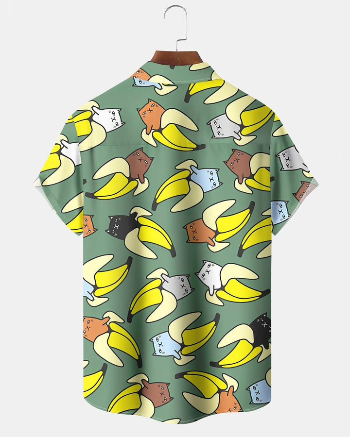 Alohadaddy® Casual Fun Cartoon Banana Cat Printed Pocket Elastic Button Men&