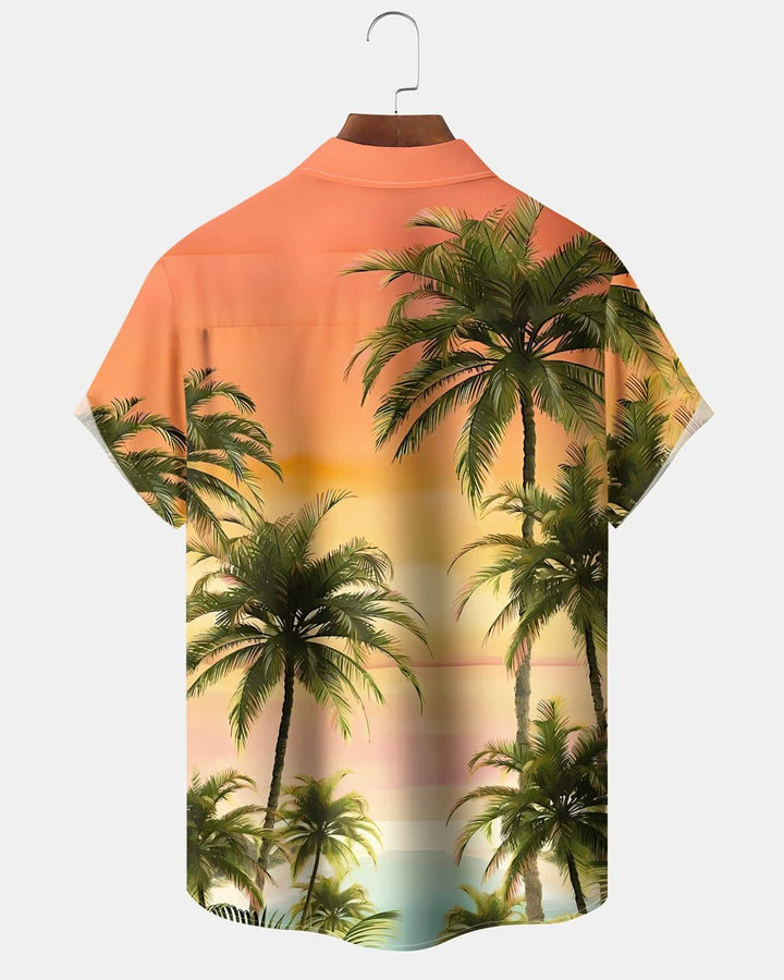 Alohadaddy® Hawaiian Palm Tree Print Art Pocket Button Elastic Men&