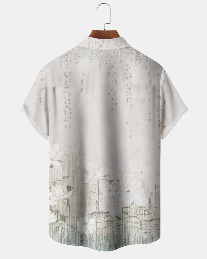 Alohadaddy® Retro Lotus Gradient Art Print Art Pocket Button Stretch Men&