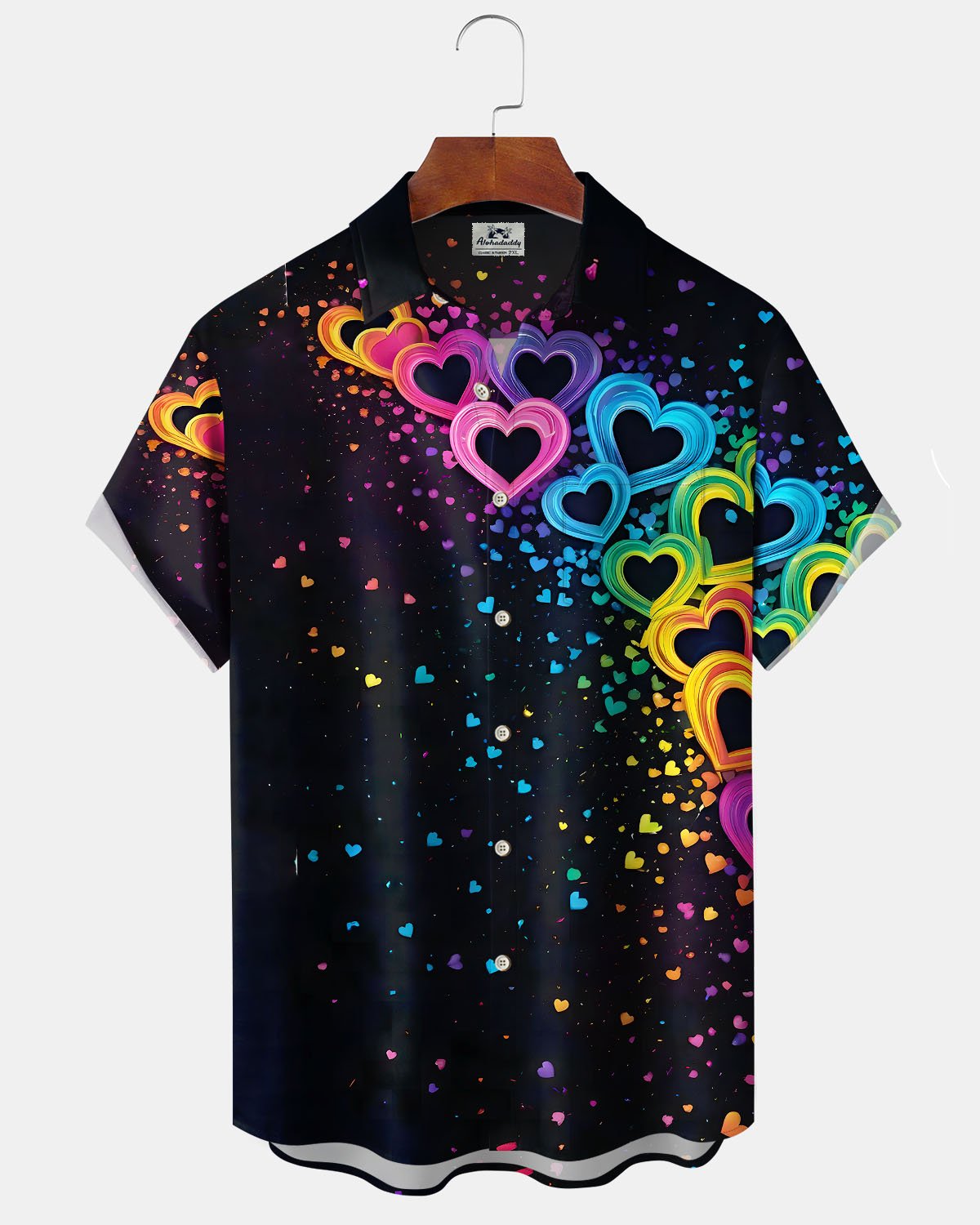 Alohadaddy® Valentine's Day Heart Print Stretch Pocket Button Men's Short Sleeve Shirt Big & Tall