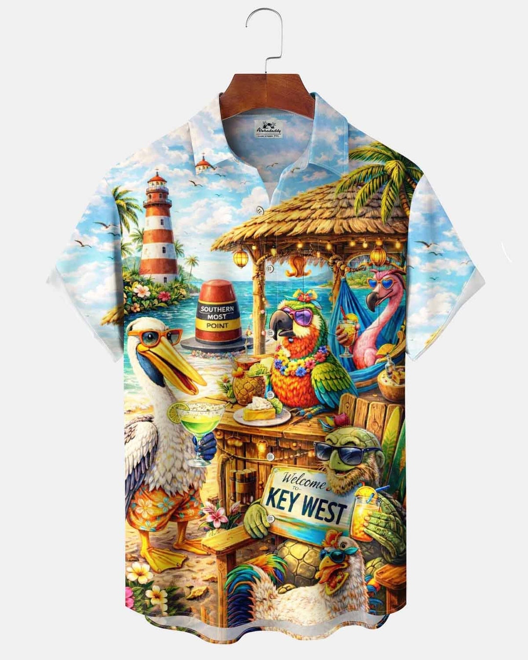 Alohadaddy® Hawaiian Parrot Print Art Pocket Button Cardigan Men&