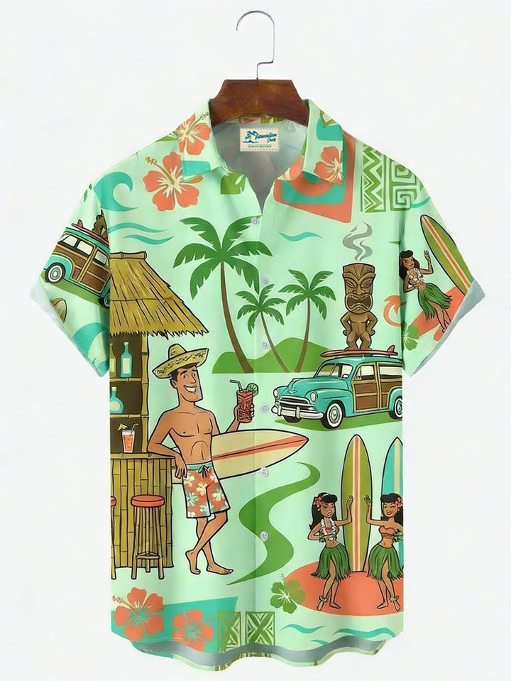 Alohadaddy® Hawaiian Medieval Geometric Cartoon Print Men&