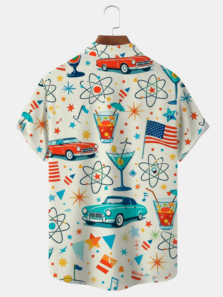Alohadaddy® Hawaiian Retro Geometric Atomic Car Cocktail Print Men&