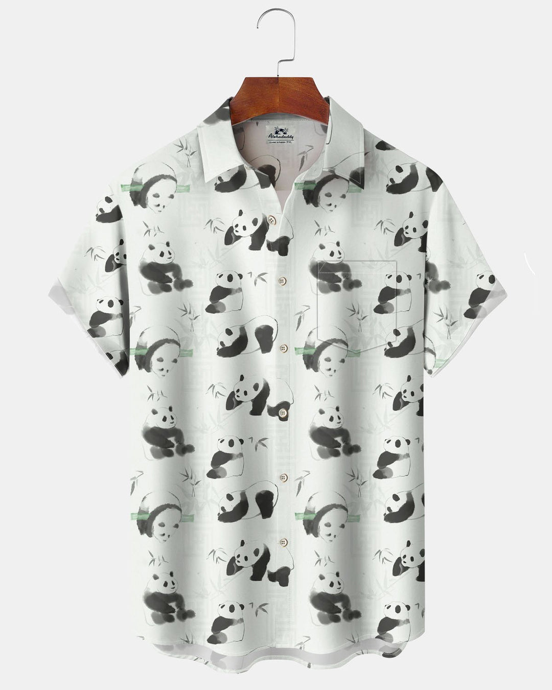 Alohadaddy® Hawaiian Panda Bamboo Print Art Pocket Button Men&