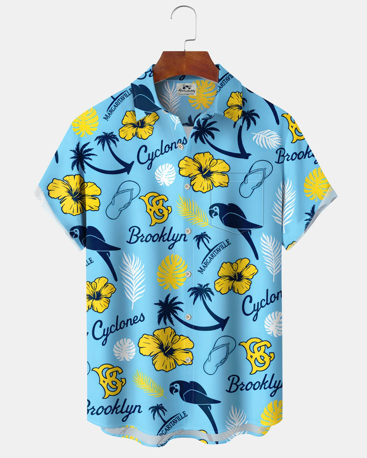 Alohadaddy® Hawaiian Parrot Print Art Button Pocket Cardigan Men&
