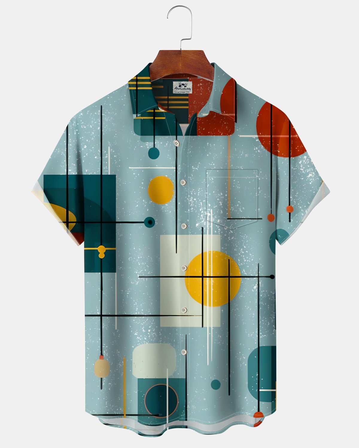 Alohadaddy® Vintage Geometric Print Art Button Pocket Cardigan Men's Short Sleeve Shirt
