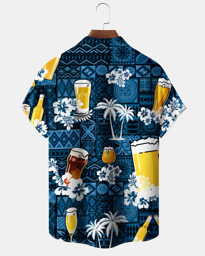 Alohadaddy® Hawaiian Beer Print Art Button Pocket Cardigan Men&