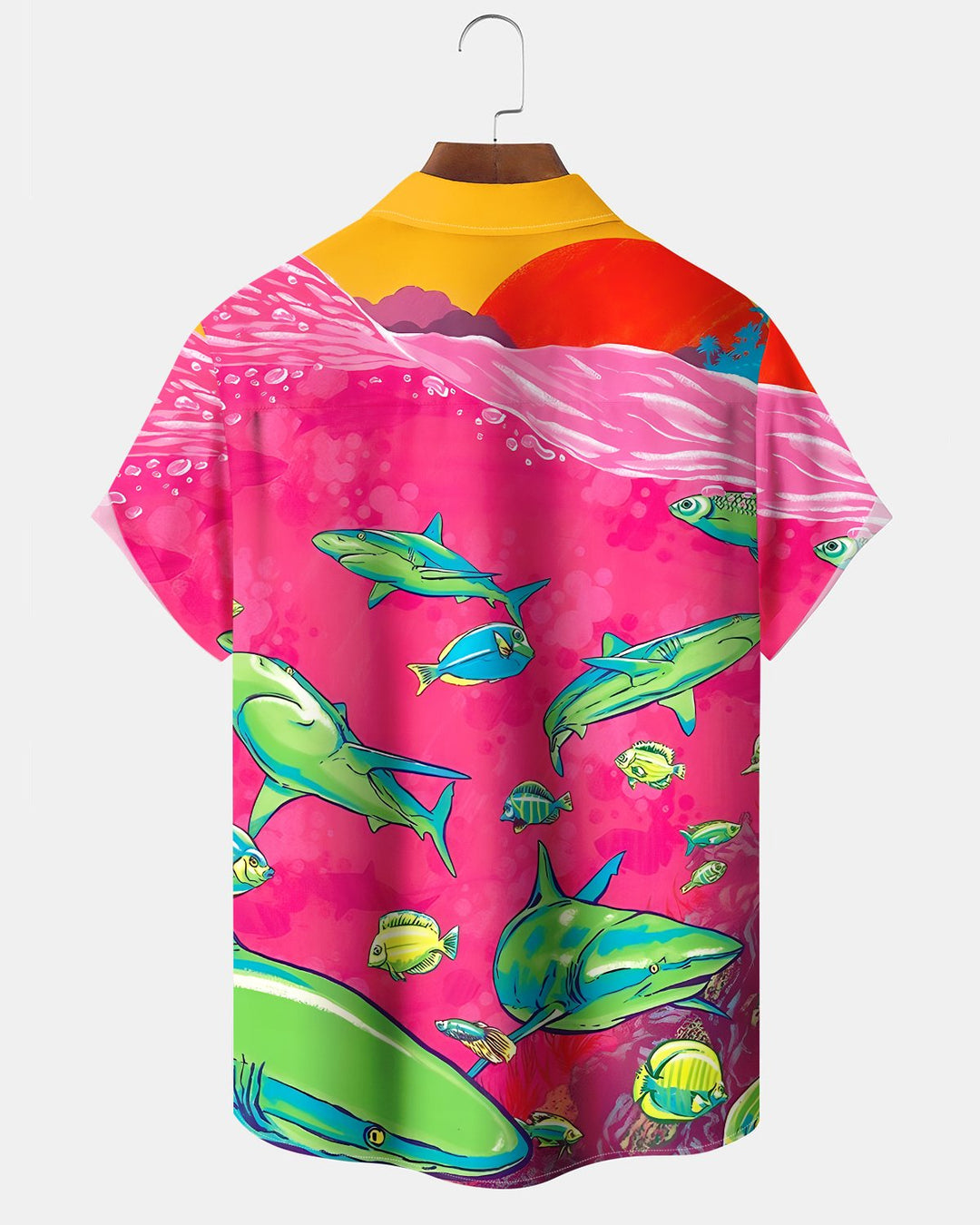 Alohadaddy® Hawaiian Shark Print Art Button Pocket Cardigan Men&