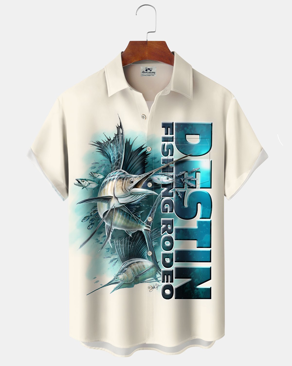 Alohadaddy® Men's Casual Short-Sleeve Shirt  Fish Art Print, Button-Down Cardigan Style with Pocket