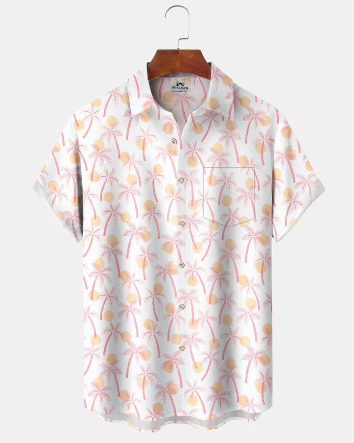 Alohadaddy® Hawaiian Palm Tree Print Art Button Pocket Cardigan Men&