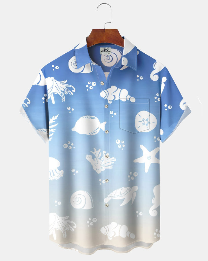 Alohadaddy® Casual Marine Life Print Art Button Pocket Cardigan Men&
