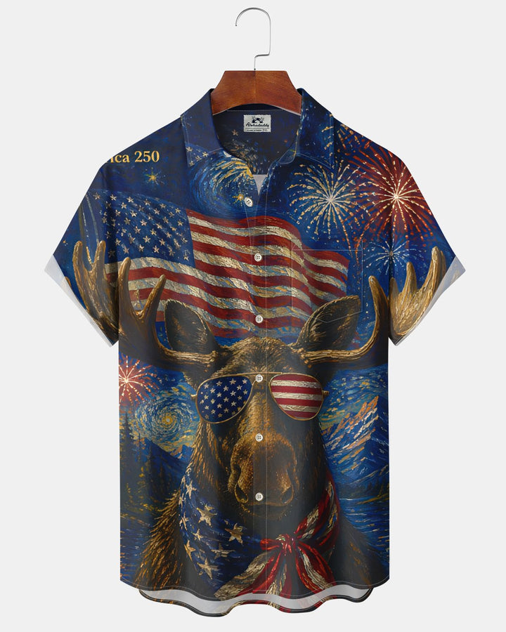 Alohadaddy® Holiday Independence Day Print Art Button Pocket Cardigan Men&