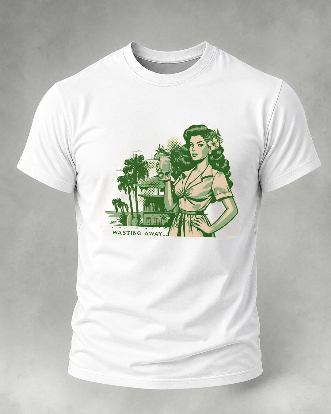 Alohadaddy® Vintage-Style Portrait &amp; Vacation Print Crew-Neck Short-Sleeve T-Shirt