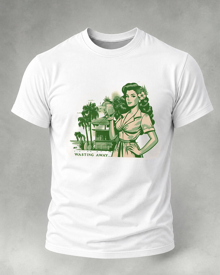 Alohadaddy® Vintage-Style Portrait &amp; Vacation Print Crew-Neck Short-Sleeve T-Shirt