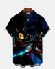 Alohadaddy® Men's Short-Sleeve Cardigan Shirt with Vintage Music-Themed Graphic Print and Pocket