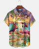 Alohadaddy® Men's Short-Sleeve Button-Down Shirt with Flamingo Print and Chest Pocket