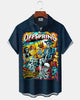 Alohadaddy® Men's Short-Sleeve Button-Down Shirt  Vintage Skull & Music Art Print with Pocket