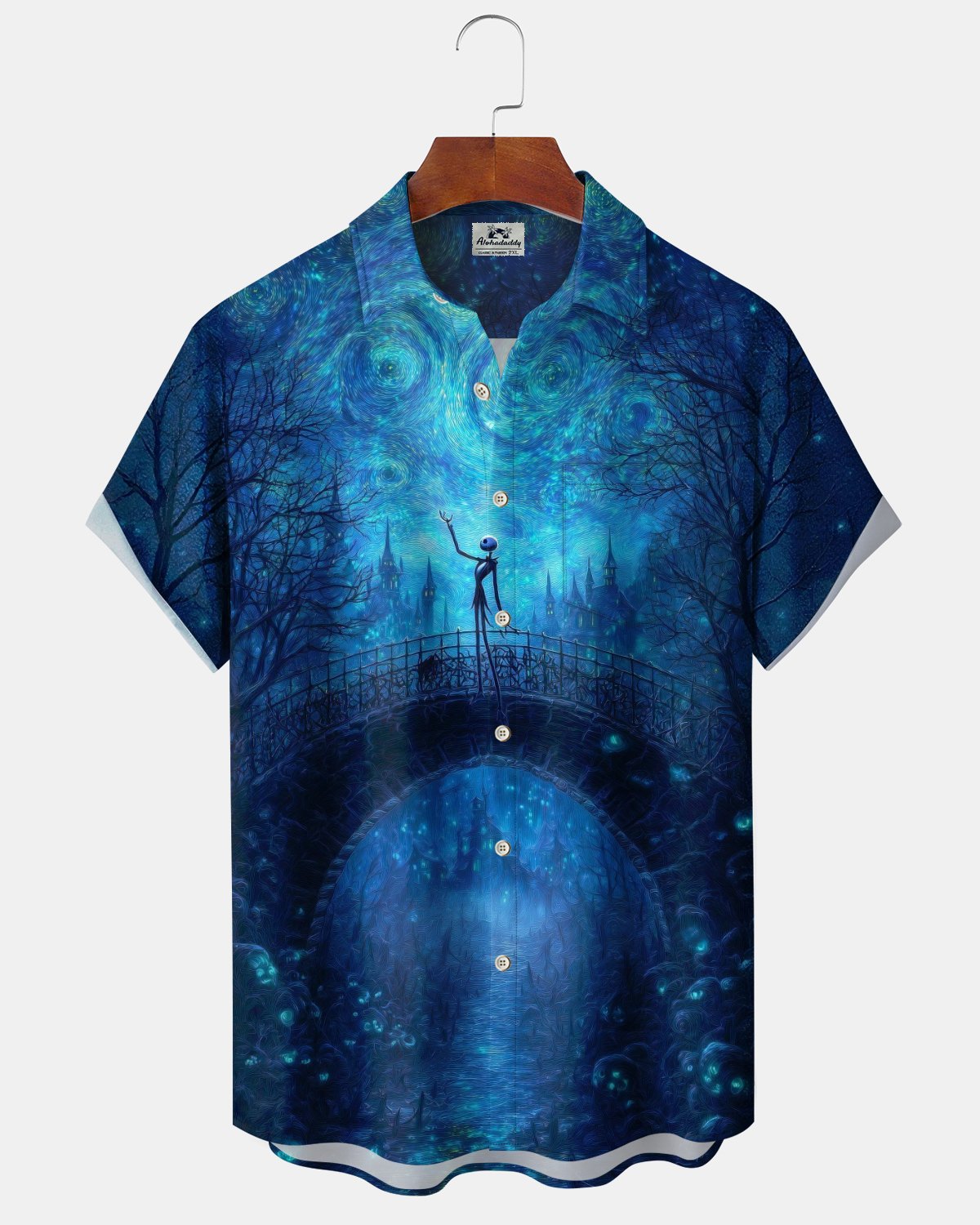 Alohadaddy® Men's Short-Sleeve Button-Down Cardigan Shirt with English Print and Pockets  Vintage Style