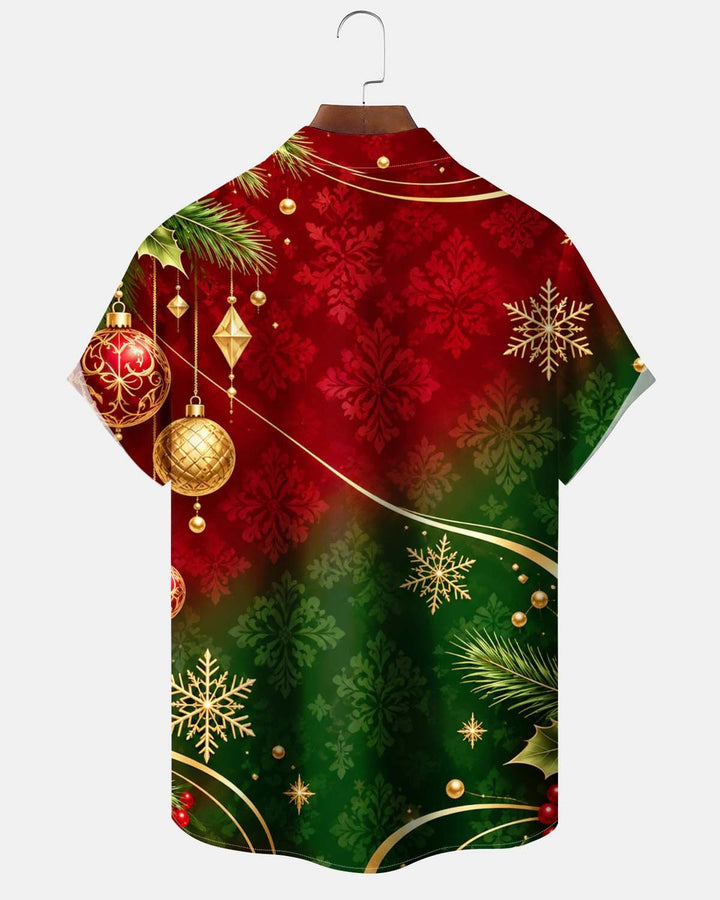 Alohadaddy® Holiday/Christmas Print Button-Down Short-Sleeve Shirt with Pocket for Men