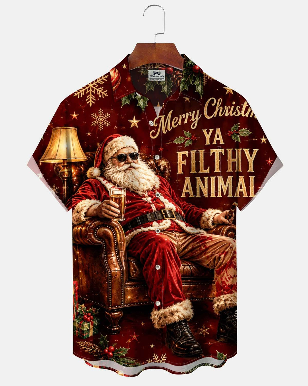 Alohadaddy® Holiday/Christmas Print Button-Down Short-Sleeve Shirt with Pocket for Men