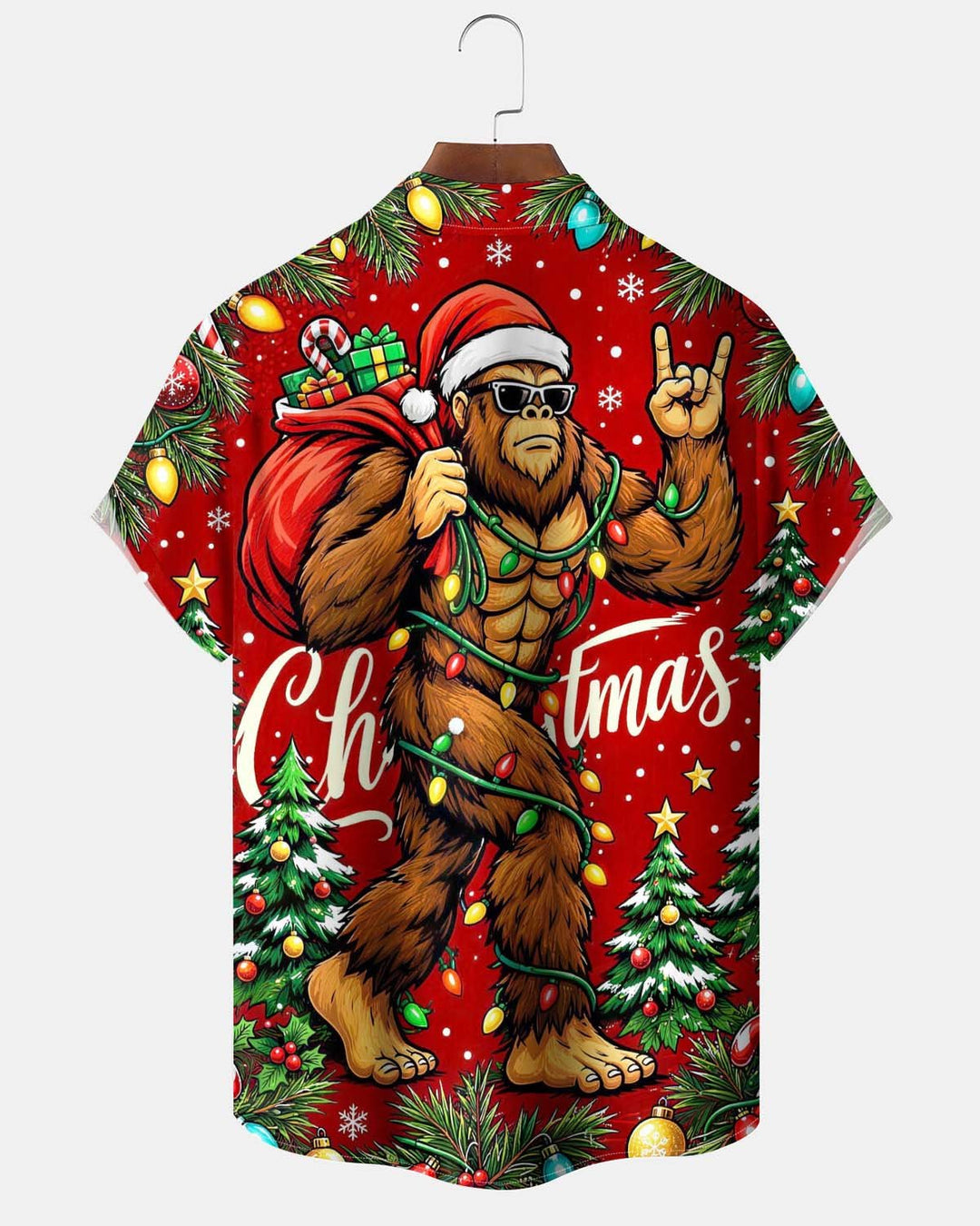 Alohadaddy® Holiday/Christmas Print Button-Down Short-Sleeve Men’s Cardigan Shirt with Pocket