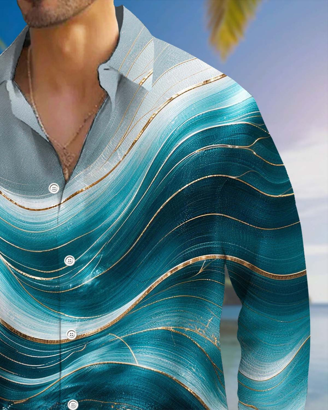 Alohadaddy® Men’s Long-Sleeve Shirt with Abstract Art Pocket  Vintage Style