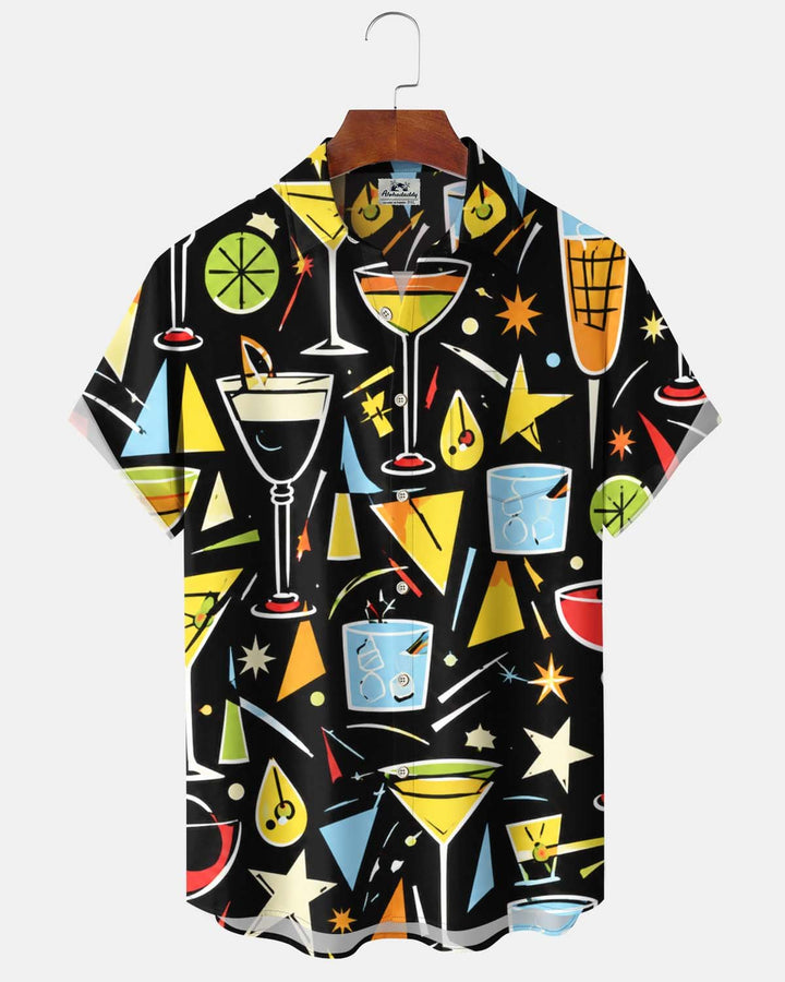 Alohadaddy® Men’s Short-Sleeve Button-Down Shirt  Vintage Cocktail Print with Pocket